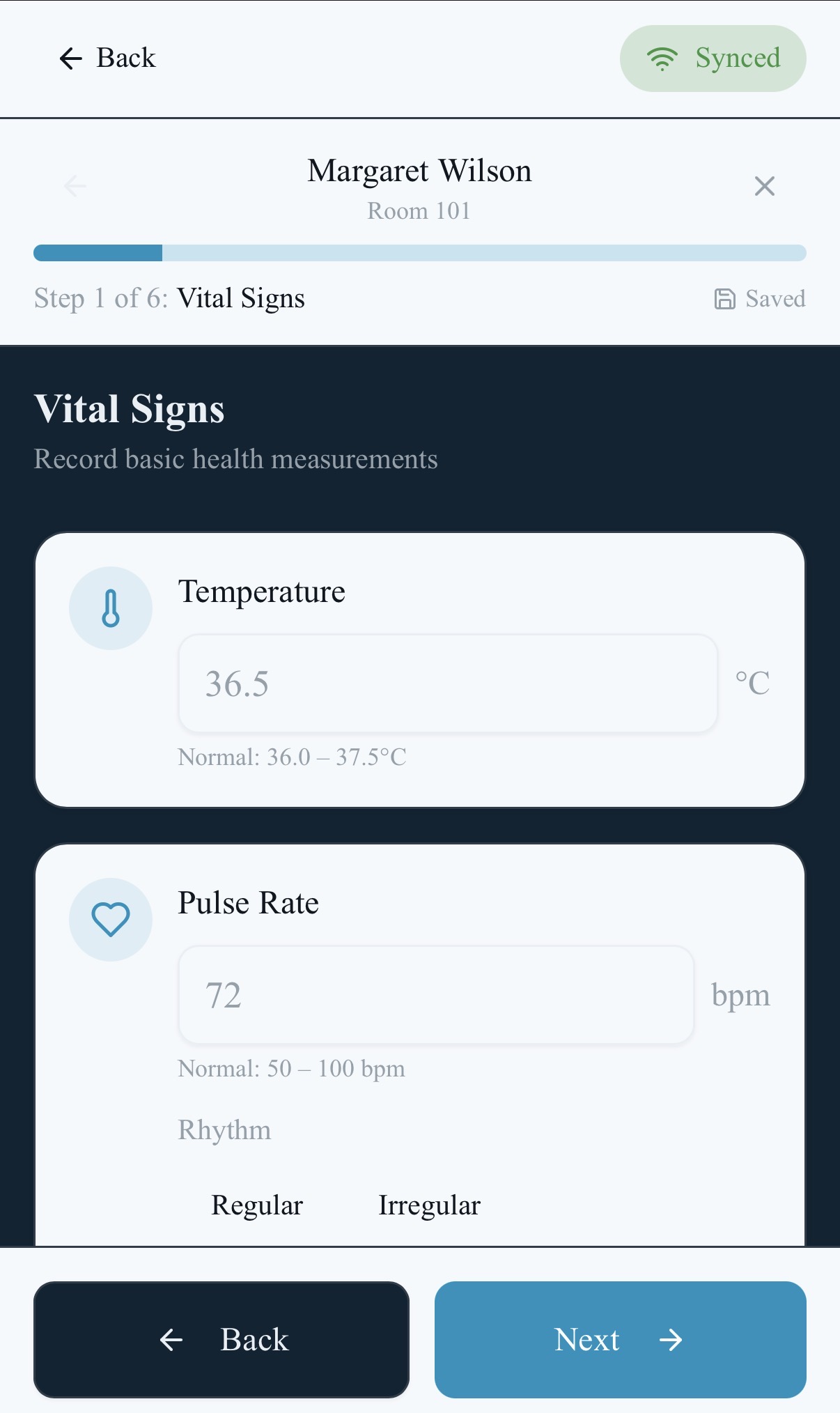 Vital Signs data entry